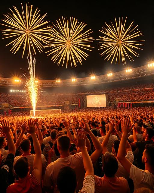 Fan celebration with fireworks